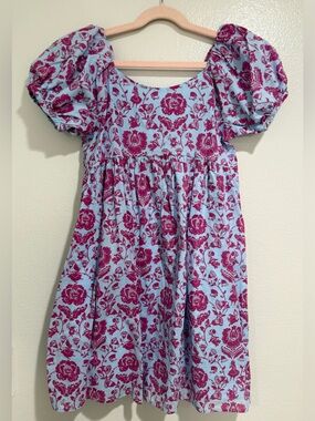 Janie & Jack + Disney Light Blue Dress with Fuchsia Alice in Wonderland Print